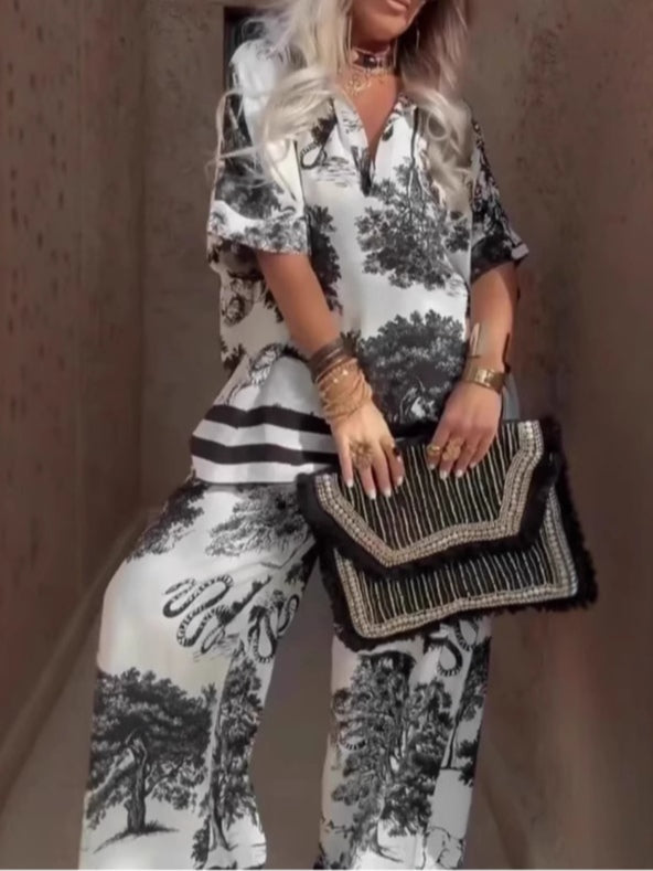Alexis V-neck Top and Wide-leg Pants Set