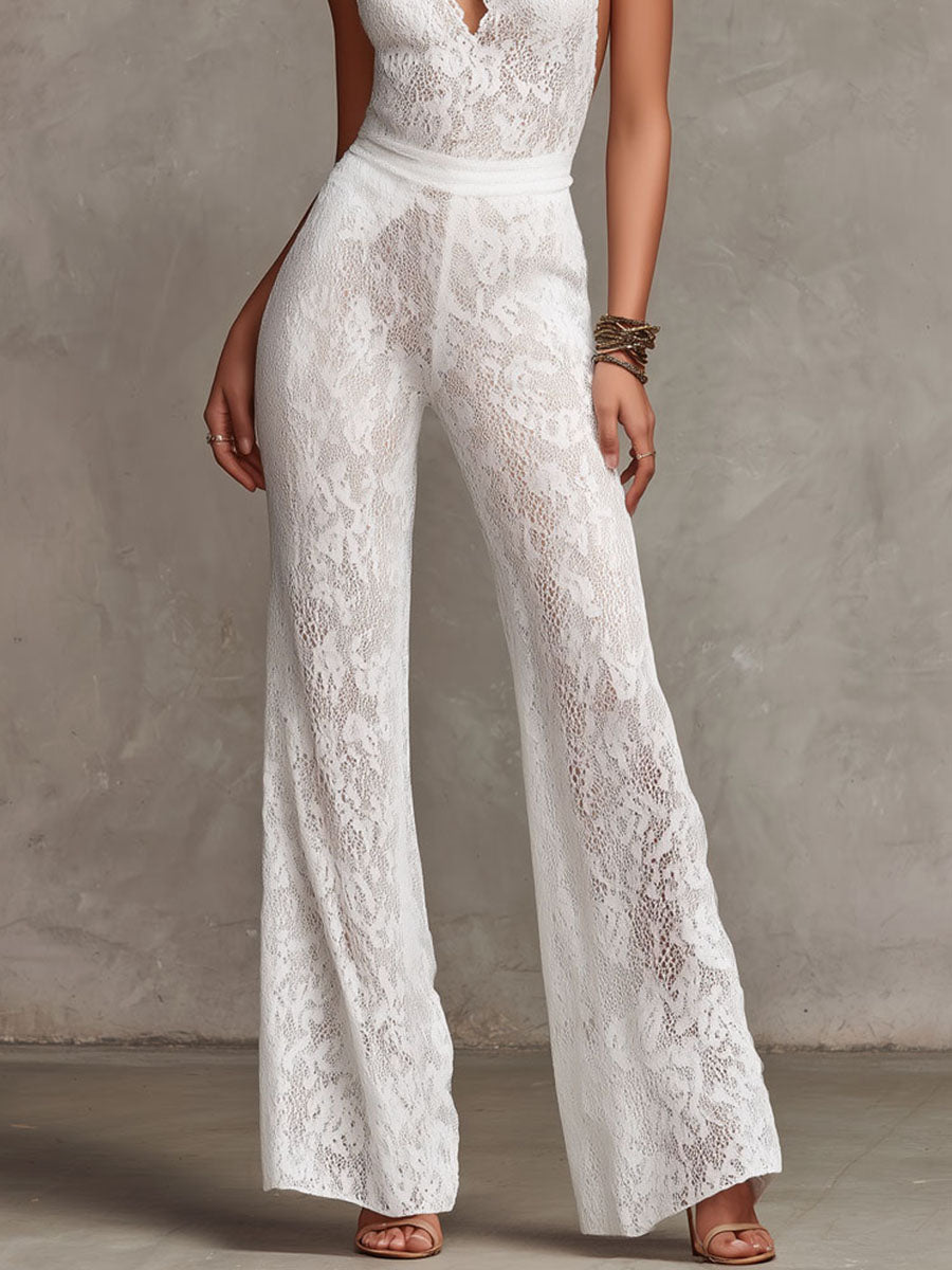 Nics Key Hole Lace Halter Jumpsuit