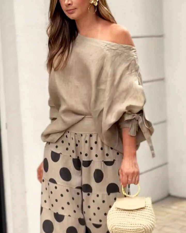 Abby Casual Shoulder Top & Printed Pants Set