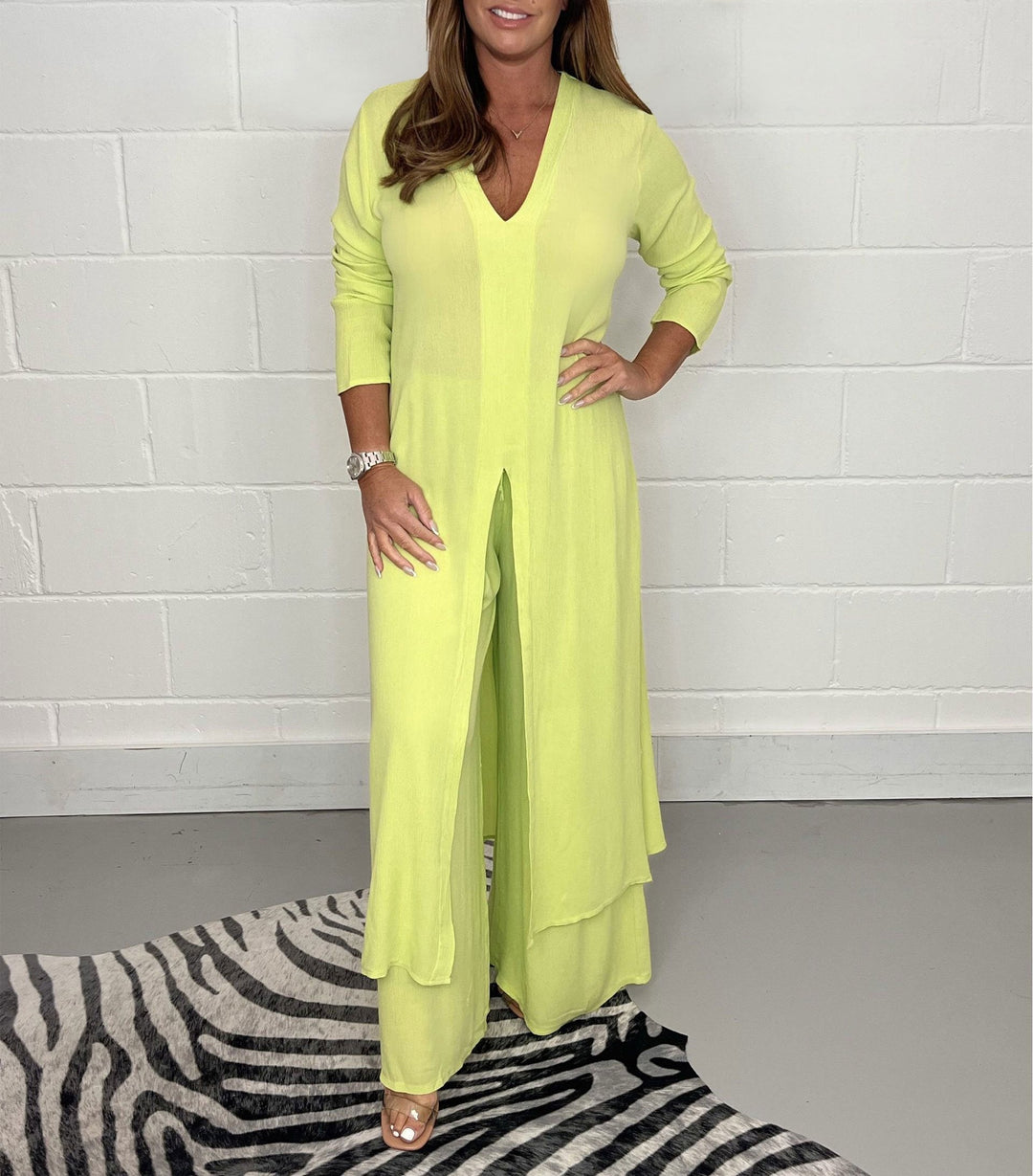 Lany Casual Long Top and Matching Pants Set