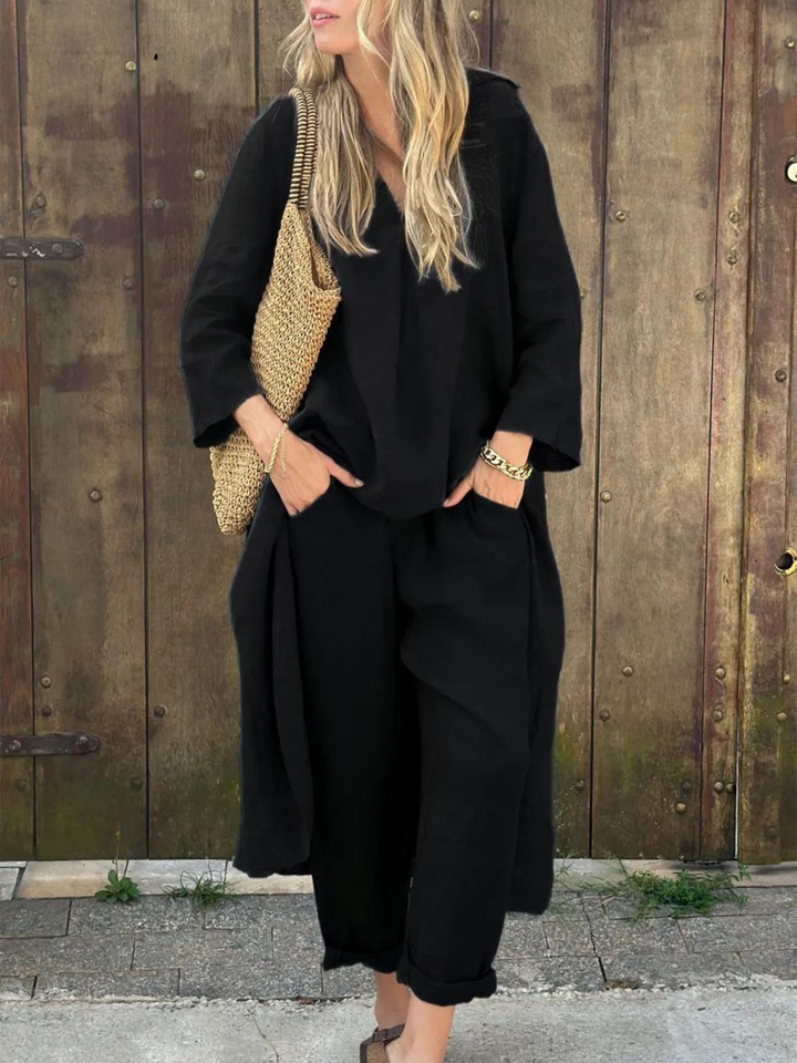 Jenna V-neck Top and Wide-leg Pants Set