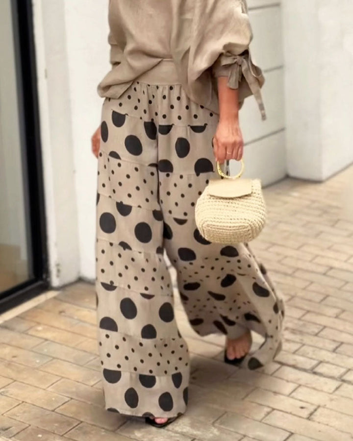 Abby Casual Shoulder Top & Printed Pants Set