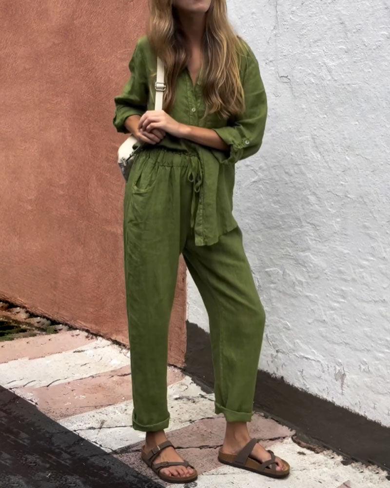 Ivana V-Neck Shirt & Pants Set
