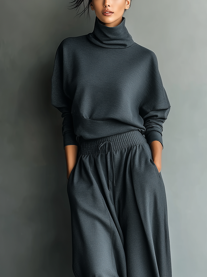 Jessie | Knit Set with High Neck and Wide Leg Pants