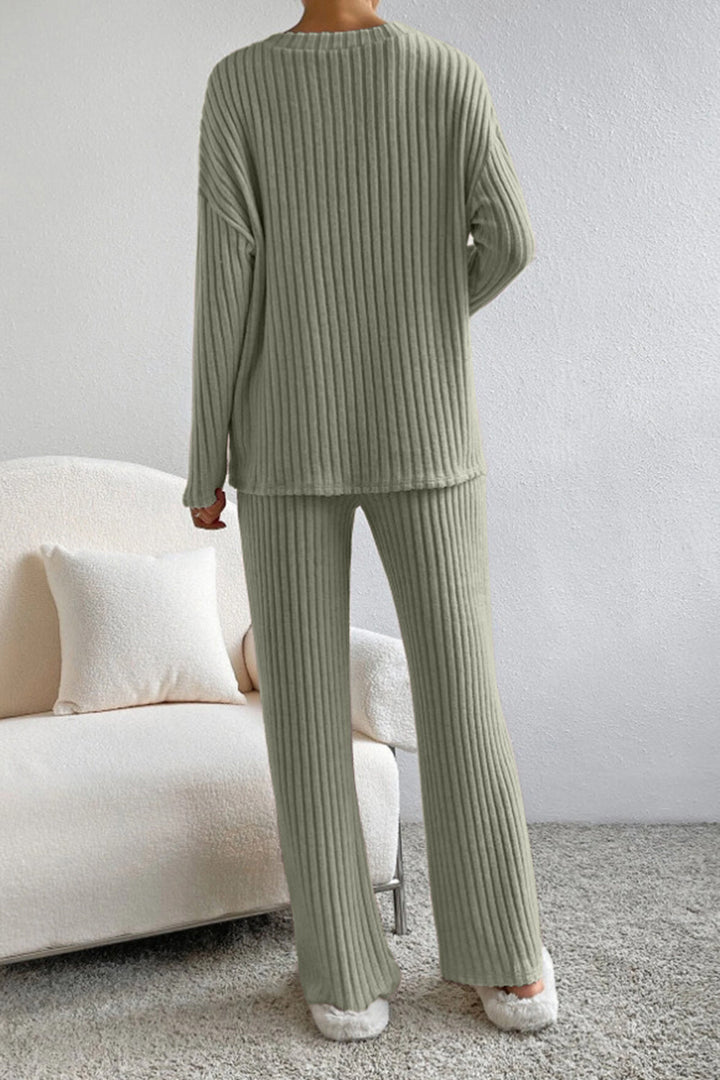 Lyra Ribbed V-Neck Top and Pants Set