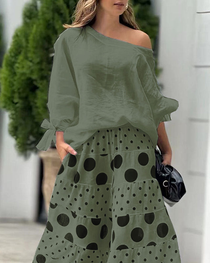 Abby Casual Shoulder Top & Printed Pants Set