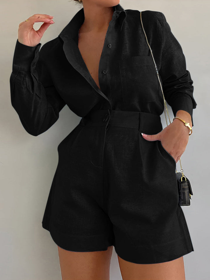 Sloane Cotton and Linen Long Sleeve Shorts Set