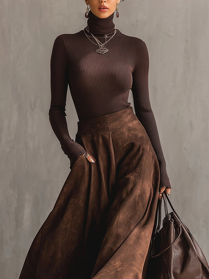 Brooklyn Distressed Suede Midi Skirt Set