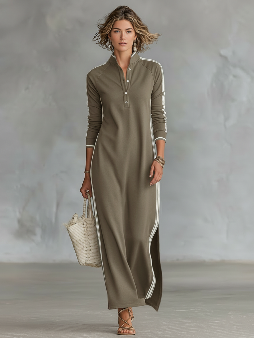 Emma | Dress with Button-Down Collar and White Trim