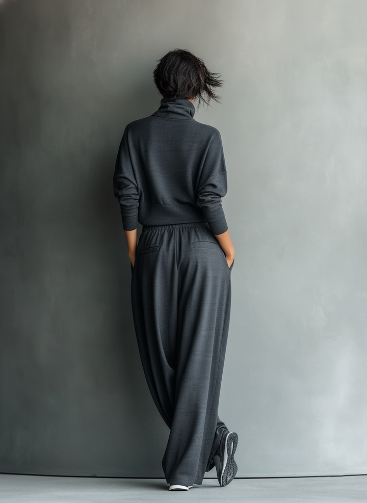 Jessie | Knit Set with High Neck and Wide Leg Pants