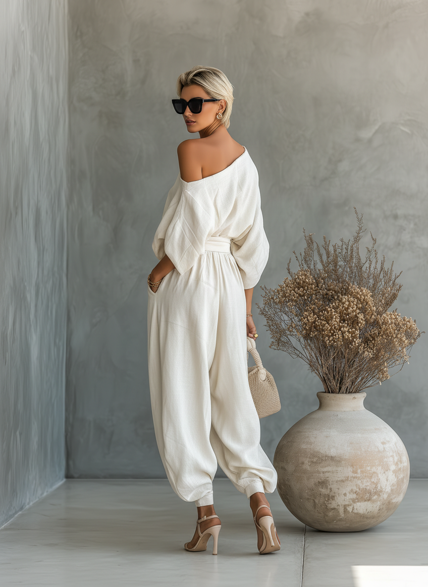 Lilly | Set with Off-Shoulder Top and Tapered Pants