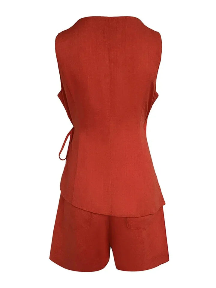 Aaliyah Linen V-neck Top and Shorts Set