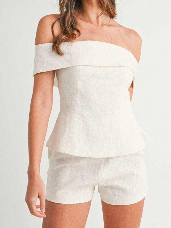Blessy White Cotton and Linen Two-piece Suit