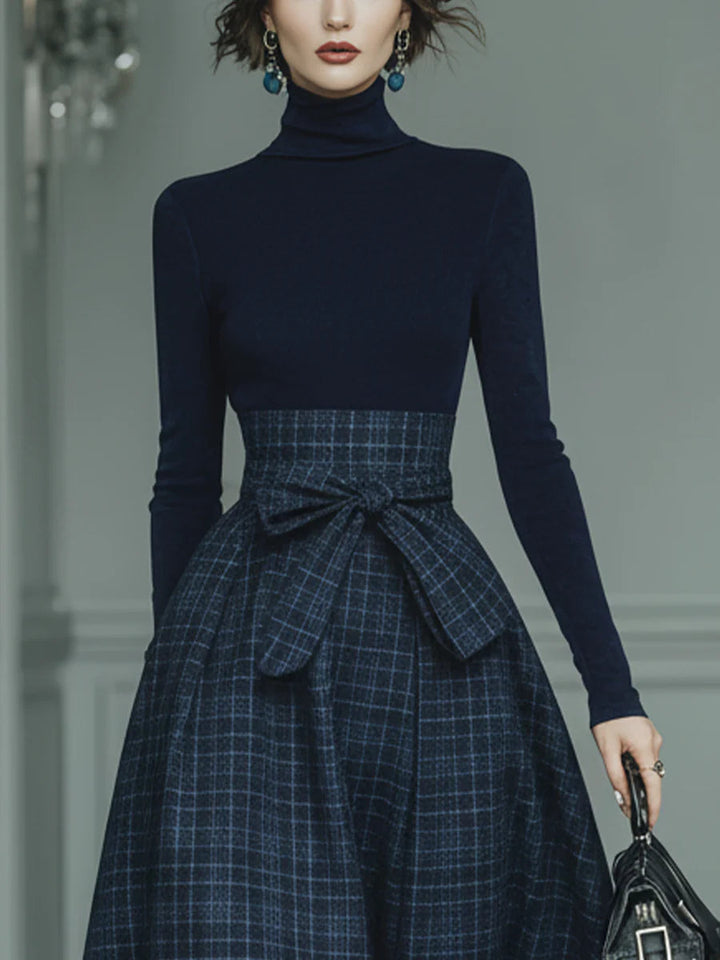 Kennedy Turtleneck Stretch Top & Plaid Skirt Set