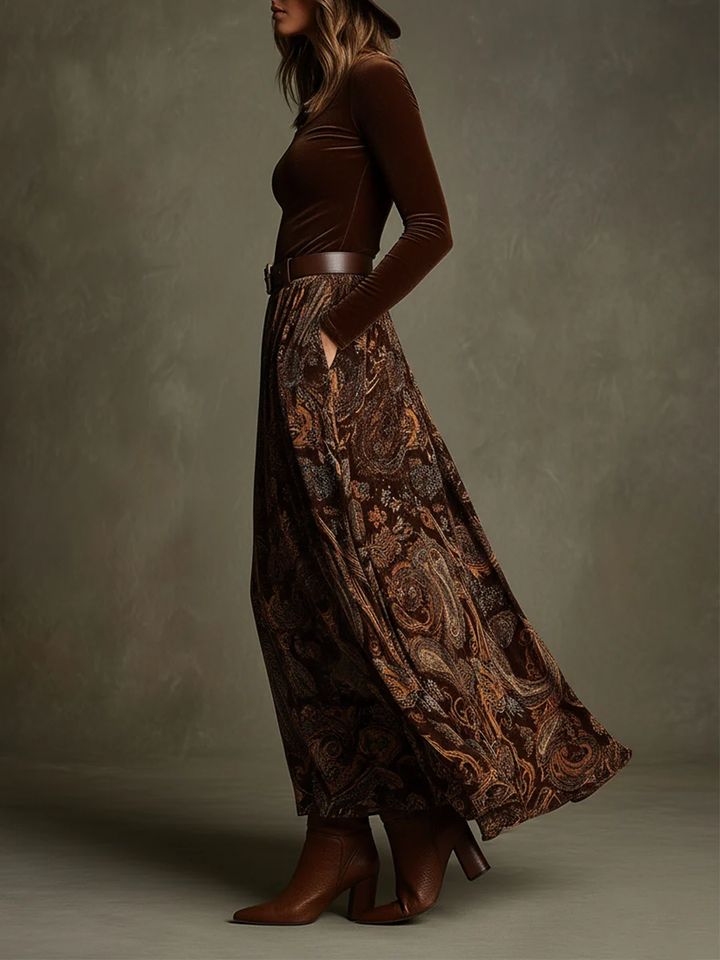 Penelope Velvet Top and Paisley Maxi Skirt Set