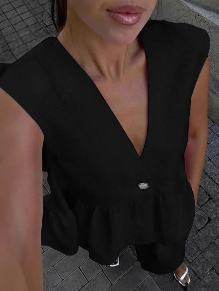Anna V-Neck Ruffled Two-Piece Suit