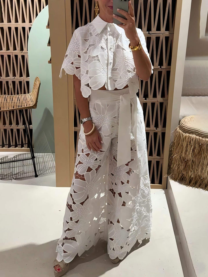 Natasha Floral Embroidery Hollow Suit
