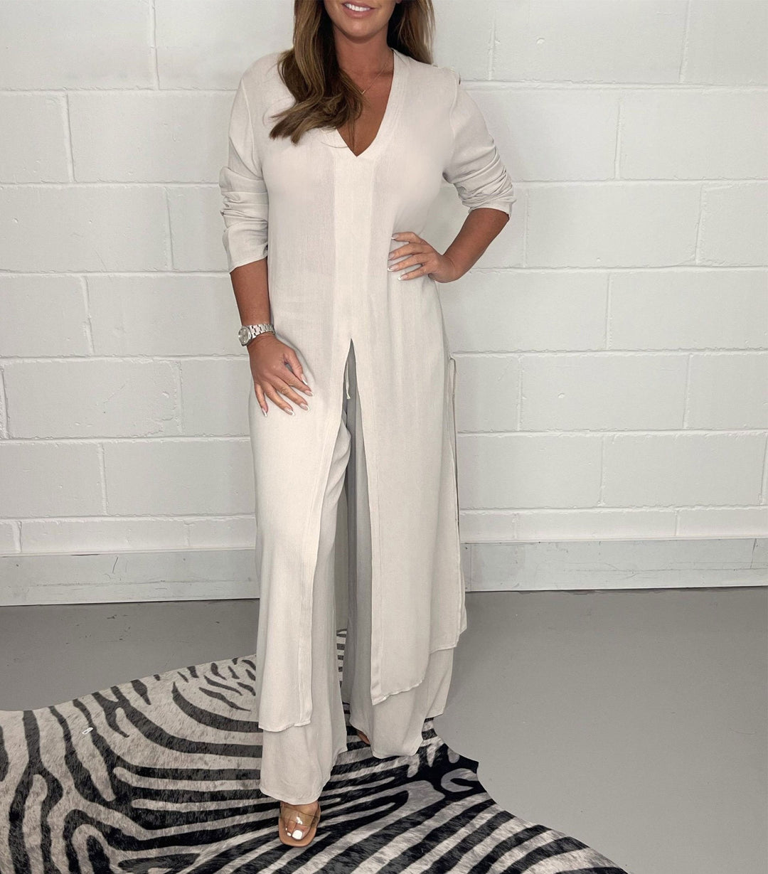 Lany Casual Long Top and Matching Pants Set