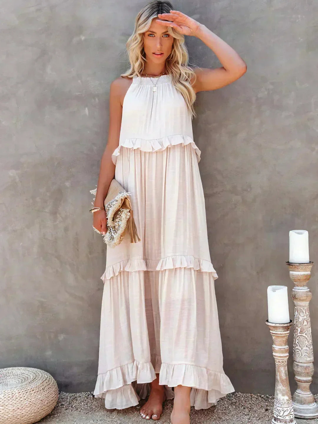 Dylilah | Neck Ruffle Trim Dress