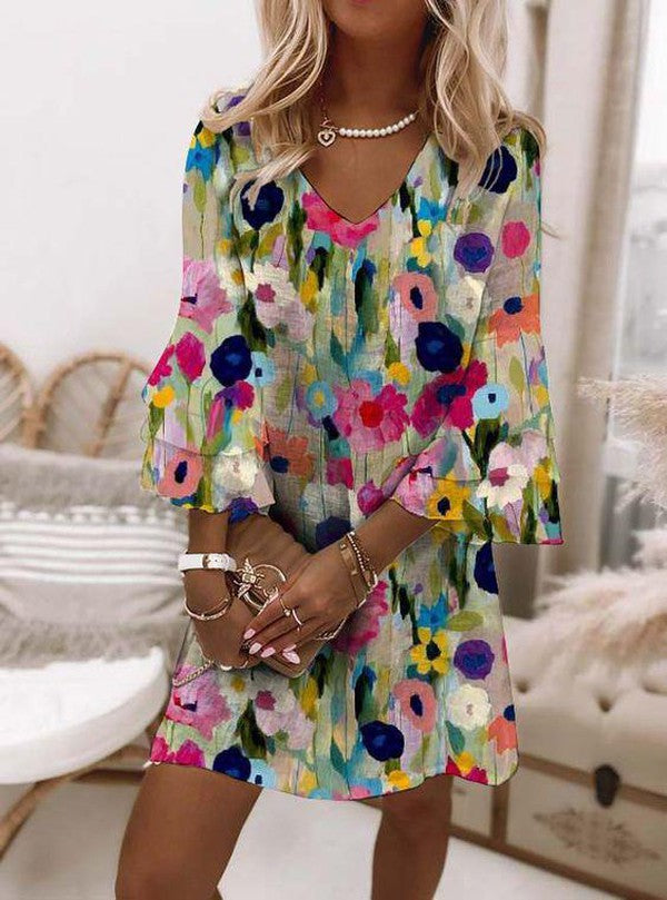 Tabithea | Floral V-Neck Dress