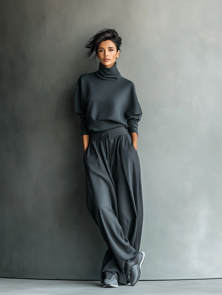 Jessie | Knit Set with High Neck and Wide Leg Pants