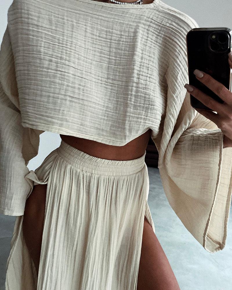 Ivy Slit Cotton and Linen Two-Piece Set