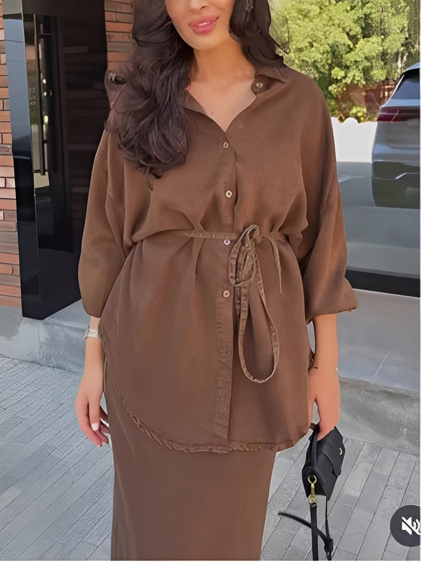 Lyca Tie-Drawstring Shirt and Skirt Set