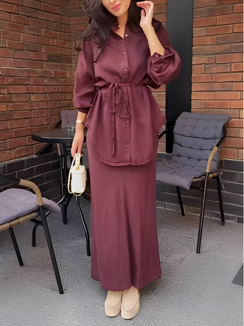 Lyca Tie-Drawstring Shirt and Skirt Set