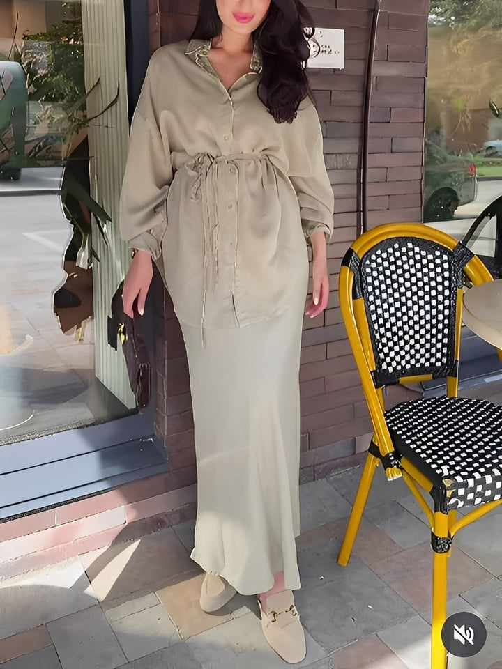 Lyca Tie-Drawstring Shirt and Skirt Set